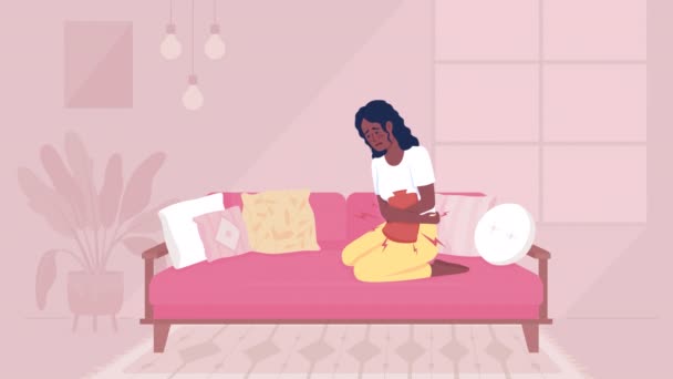 Animated Relieve Period Illustration Menstruation Pains Woman Overcome Menstrual Cramps — Stock Video