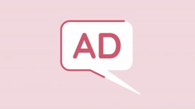 Animasyon izole reklamlar ortaya çıkıyor. Düz 2D konuşma balonu HD video görüntüsü. Diyalog balonu. Pembe arka planda web sitesi ve sosyal medya için alfa kanal şeffaflığı ile renkli animasyon