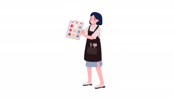 Personagem Cabeleireiro Animado Mulher Mostrando Palete Com Tons Cabelo Pessoa — Vídeo de Stock