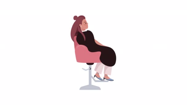 Animated Client Salon Character Woman Hairdresser Chair Full Body Flat — Stock Video