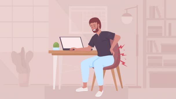 Ілюстрація Анімованих Проблем Хребтом Біль Спині Через Тривале Сидіння Офісний — стокове відео