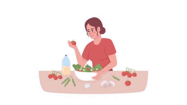 Personaje Femenino Cocina Animada Haz Ensalada Prepara Verduras Persona Plana — Vídeos de Stock