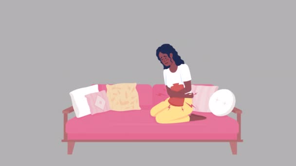 Personaje Animado Con Calambres Mujer Joven Aliviando Dolores Menstruales Persona — Vídeos de Stock