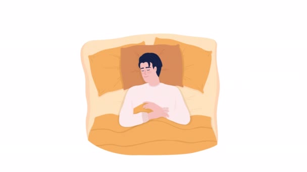 Personaje Masculino Dormido Animado Siesta Espalda Posición Relajada Persona Plana — Vídeos de Stock