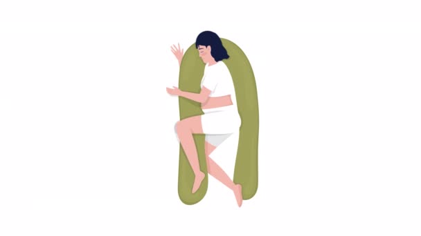 Animovaná Dáma Těhotenským Polštářem Spící Charakter Pohodlí Celotělová Plochá Osoba — Stock video