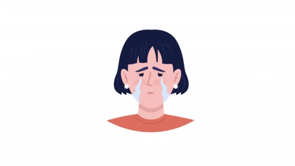 Animado Chateado Emoção Jovem Mulher Choro Feminino Cabeça Personagem Plana — Vídeo de Stock