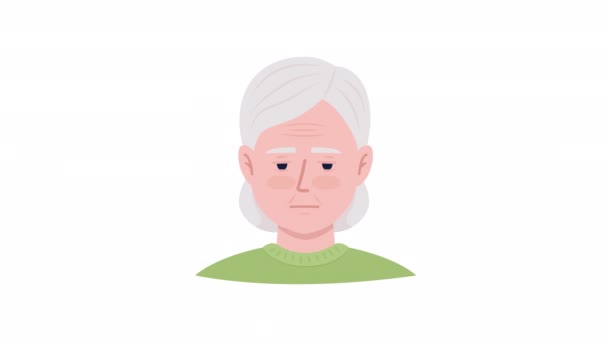 Emoción Anciana Preocupada Animada Mujer Mayor Preocupada Cabeza Personaje Plana — Vídeo de stock