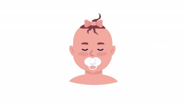 Animated Tired Baby Girl Emotion Infant Sleeping Flat Character Head — Stock Video