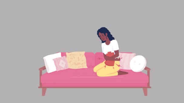 Animatie Verlicht Krampen Vrouwen Overwinnen Menstruatiepijn Full Body Flat Persoon — Stockvideo