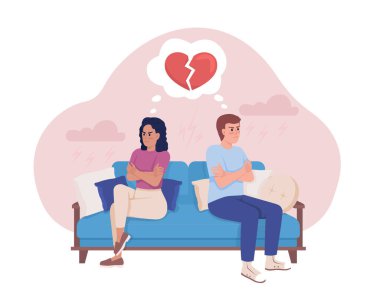 Çift düz konsept vektör çizimi tartışması. Ailede dargınlık. İlişki çatışması. Web tasarımı için düzenlenebilir 2D çizgi film karakteri. Web sitesi, mobil, sunum için yaratıcı fikir