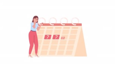 Animasyon düzensiz dönem konsepti. Ağ tasarımı için alfa kanal şeffaflığı olan beyaz üzerine 2D çizgi film düz karakter. HD video görüntüleri. Endişeli genç kadın yaratıcı fikir animasyonu