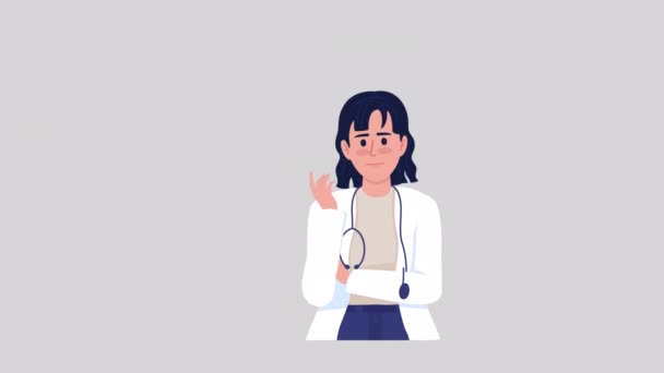 Animerad Kvinnlig Läkare Karaktär Kvinnor Medicinsk Uniform Full Kropp Platt — Stockvideo