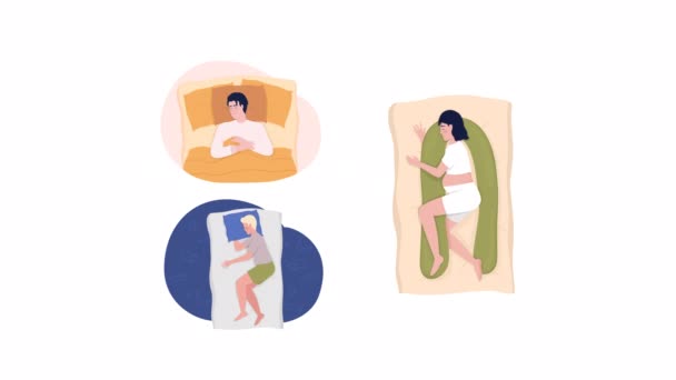 Geanimeerde Slapende Karakters Set Bedtijd Ontspannen Nachtrust Full Body Flat — Stockvideo