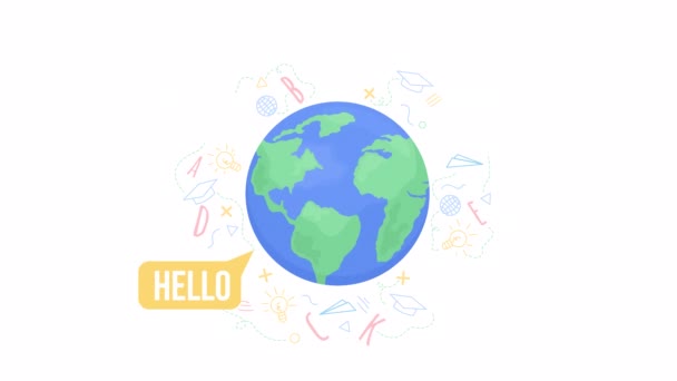 Geanimeerde Meertalige Wereld Concept Looped Cartoon Plat Object Wit Met — Stockvideo