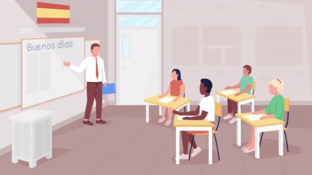 스페인 클래스 삽화이다 외국어배우기 시간이야 캐릭터를 배경으로 학교가 — 비디오