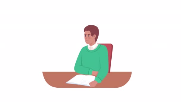 Personaje Estudiante Animado Hombre Escucha Atentamente Clase Conferencias Persona Plana — Vídeos de Stock