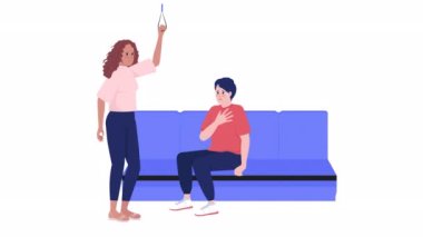 Animasyon endişeli karakterler. Yolcu kaygısı. Panik atak. Beyaz arka planda, alfa kanalı şeffaflığıyla tam vücut düz insanlar. Animasyon için renkli çizgi film biçimi HD video görüntüleri