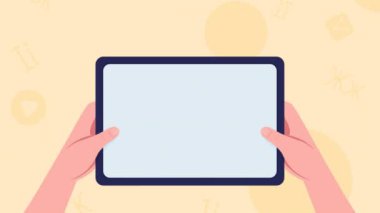 Tablet illüstrasyon kullanılarak canlandırıldı. Ekran zamanı. Video çalışıyorum. Çevrimiçi öğrenme dili olan düz renkli 2D çizgi film karakterleri animasyonu. Alfa kanallı HD video