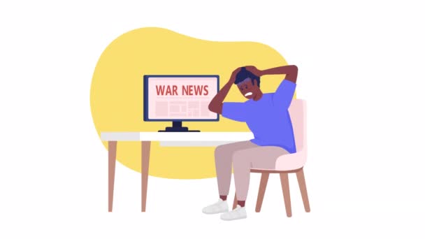 Ansiedad Guerra Aislada Animada Ataque Pánico Looped Plana Carácter Video — Vídeos de Stock
