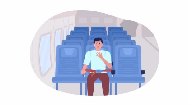 Animowana Izolowana Panika Samolocie Pętla Płaski Postać Wideo Przestraszony Pasażer — Wideo stockowe