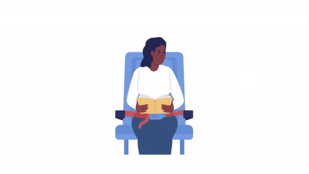 动辄担心的女性角色 坐飞机靠近惊慌失措的人 全身扁平的人在白色背景与阿尔法通道透明度 多彩的卡通风格Hd动画视频 — 图库视频影像