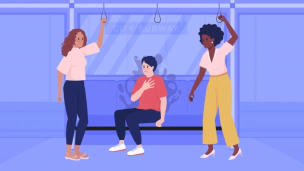 Animerad Hälsofråga Illustration Panikattack Kollektivtrafiken Plötslig Ångest Loopas Platt Färg — Stockvideo