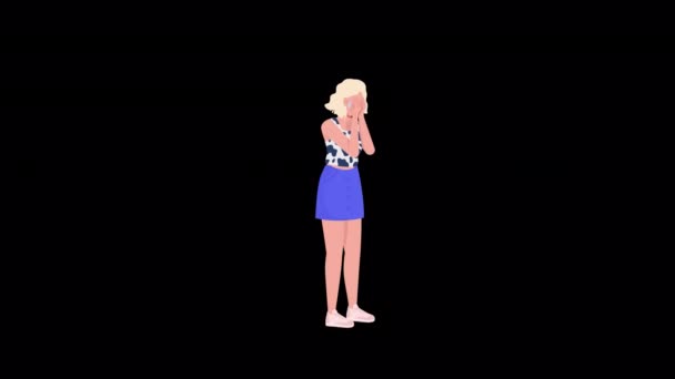 Geanimeerde Trillende Meisjesfiguur Angst Aanval Menigte Full Body Flat Persoon — Stockvideo