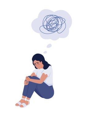 Yanmış kadın yarı düz renk vektör karakteri. Düzenlenebilir figür. Beyazın üzerinde tam vücut insan. Zihinsel sorunu olan kadın web grafik tasarımı ve animasyonu için basit çizgi film stili çizimi