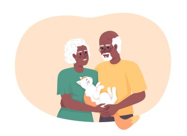 Cat 2D vektör izole edilmiş son sınıf çifti. Uzun zamandır beraberiz. Mutlu emeklilik hayatı çizgi film arka planındaki düz karakterler. Mobil, web sitesi ve sunum için renkli düzenlenebilir sahne