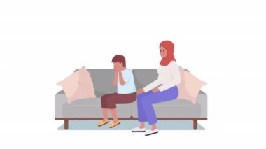 Animasyonlu münasebetsiz düşünceler. Daire şeklinde düz 2D karakterler HD video görüntüleri. Web sitesi ve sosyal medya için alfa kanal şeffaflığı ile beyaz arka planda kaygı dolu renkli animasyonlara sahip gençler