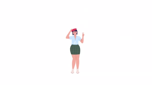 Анімований Французький Жіночий Персонаж Молода Жінка Вітається Повна Плоска Людина — стокове відео