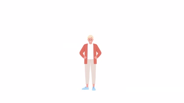 Анимированный Говорящий Персонаж Молодой Человек Приветствует Немецки Полнотелый Плоский Человек — стоковое видео