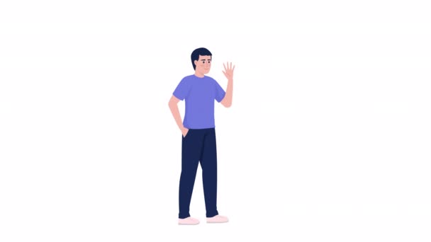 Homem Animado Cumprimenta Chinês Mão Onda Masculina Pessoa Plana Corpo — Vídeo de Stock