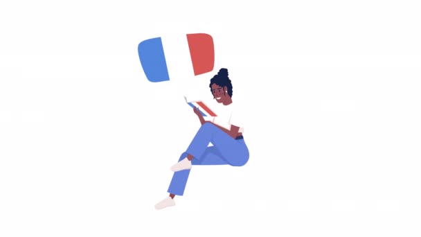 Animované Učení Francouzské Postavy Čti Studovat Cizí Jazyk Celotělová Plochá — Stock video