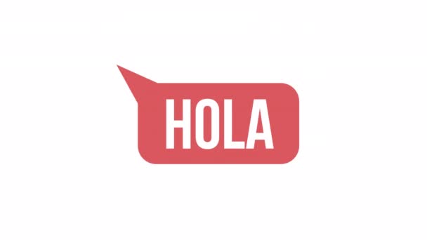 动画红色语音箱元素 平面卡通风格的Hd视频镜头 用西班牙语问安具有Alpha通道透明度的白色背景的正方形文本气泡彩色动画说明 — 图库视频影像