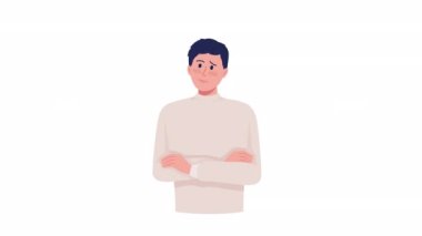 Animasyon kafası karışık adam. Tereddüt etmiş. Seçmek zor. Beyaz arka planda alfa kanalı şeffaflığı olan tam vücut düz insan. Animasyon için renkli çizgi film stili HD video görüntüleri