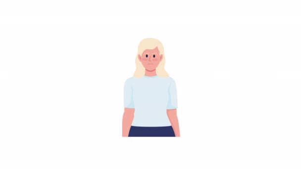 Анимированная Девушка Согласна Большой Палец Вниз Жест Полнотелый Плоский Человек — стоковое видео