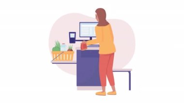 Canlandırılmış self-servis kasası. Daire şeklinde düz 2D karakter HD video görüntüleri. Web sitesi ve sosyal medya için alfa kanal şeffaflığı ile beyaz arkaplan üzerinde renkli izole animasyon