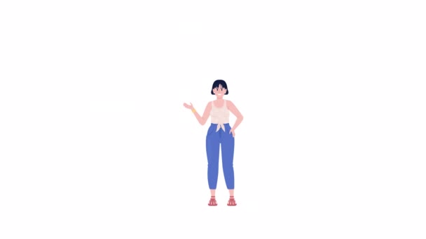 Animierte Junge Weibliche Figur Glückliches Mädchen Mit Sprechblase Ganzkörperflache Person — Stockvideo