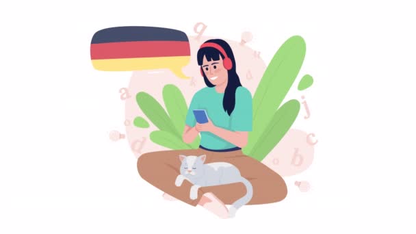Κινούμενα Σχέδια Μελέτη Γερμανική Online Έννοια Looped Καρτούν Επίπεδη Χαρακτήρα — Αρχείο Βίντεο
