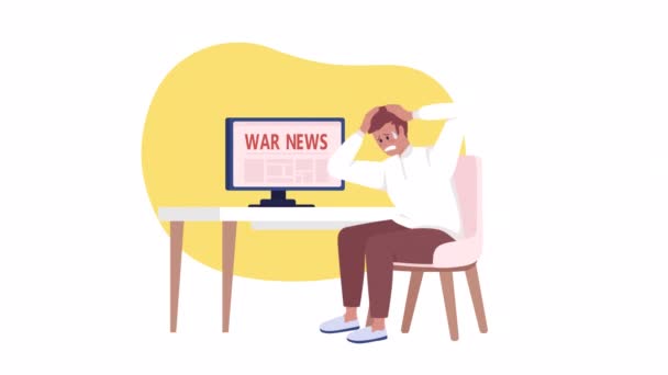 Notícias Guerra Isoladas Animadas Ansiedade Pânico Looped Plano Personagem Vídeo — Vídeo de Stock