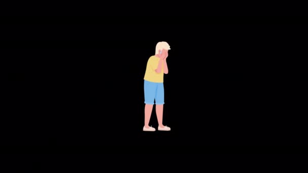 Animated Lost Child Character Crying Boy Public Space Full Body — Stock Video