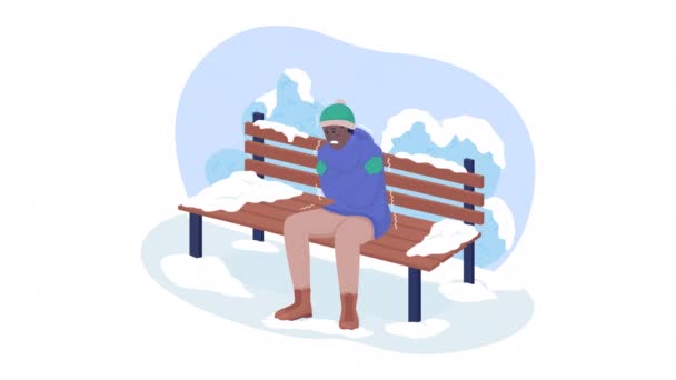 Animierter Frierender Mann Park Geschlungene Flache Charakter Videoaufnahmen Kaltes Wetter — Stockvideo