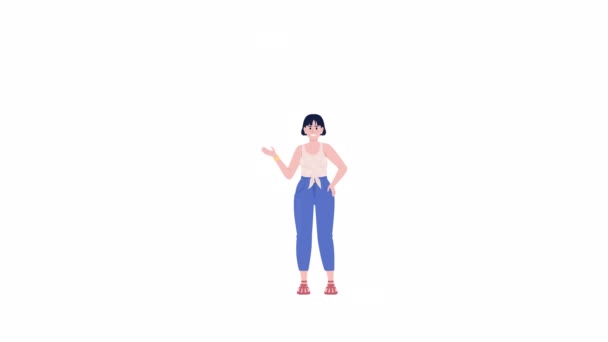 Animowana Postać Machającej Kobiety Przyjazna Kobieta Witaj Geście Całość Płaska — Wideo stockowe