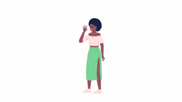 Animated Woman Speech Bubble Female Character Waving Hand Full Body — Video