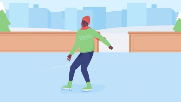Animated Male Skater Falls Winter Leisure Activity Accident Injury Ice — Video