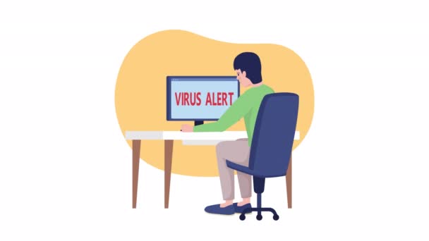 Animated Virus Alert Malicious Software Hazard Full Body Flat Person — Vídeos de Stock