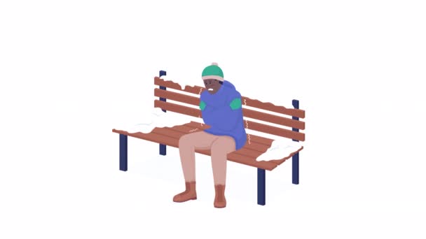 Animated Cold Man Park Freezing Winter Weather Full Body Flat — Vídeos de Stock