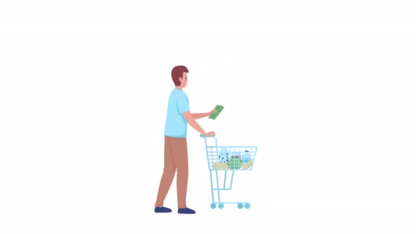 Animated Food Purchase Cash Payment Grocery Store Full Body Flat — Video