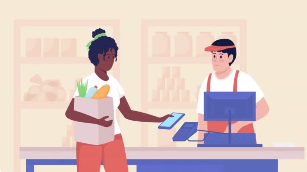 Animated Nfc Payment Store Contactless Checkout Supermarket Iot Looped Flat — Stock videók